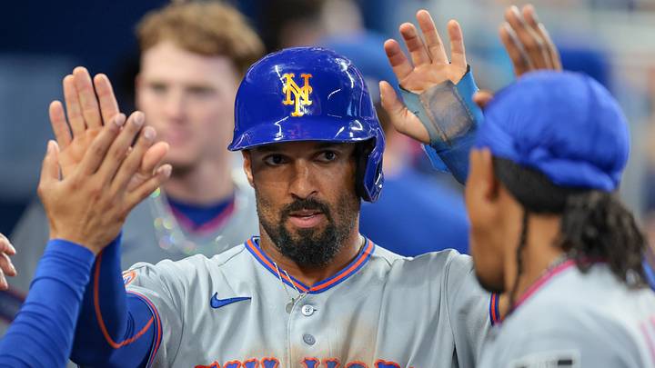 Sep 7, 2026; Miami, Florida, USA; New York Mets second baseman Marcus Semien (10) celebrates after scoring against the Miami Marlins during the sixth inning at loanDepot Park. Mandatory Credit: Sam Navarro-Imagn Images Sep 7, 2026; Miami, Florida, USA; New York Mets second baseman Marcus Semien (10) celebrates after scoring against the Miami Marlins during the sixth inning at loanDepot Park. Mandatory Credit: Sam Navarro-Imagn Images