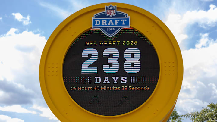 The NFL Draft countdown clock located outside Acrisure Stadium on the Northshore in Pittsburgh, Pa. Thursday, Aug. 28 2025