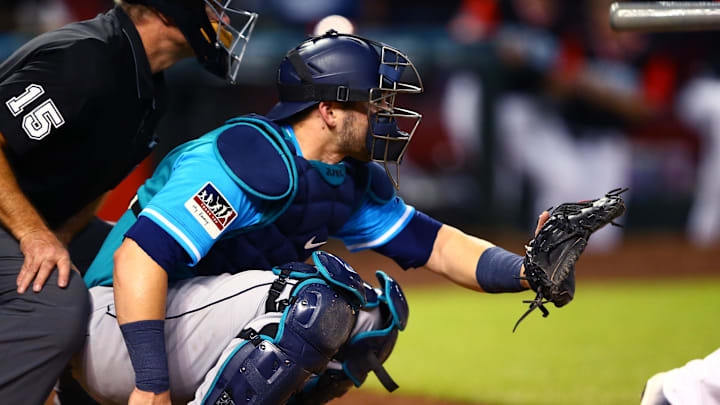 Seattle Mariners catcher Mike Zunino against the Arizona Diamondbacks at Chase Field. Seattle Mariners catcher Mike Zunino against the Arizona Diamondbacks at Chase Field.