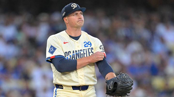 Sep 19, 2026; Los Angeles, California, USA; Los Angeles Dodgers pitcher Tarik Skubal (29) reacts after giving up a walk to the San Francisco Giants in the during the second inning at Dodger Stadium. Mandatory Credit: Jayne Kamin-Oncea-Imagn Images Sep 19, 2026; Los Angeles, California, USA; Los Angeles Dodgers pitcher Tarik Skubal (29) reacts after giving up a walk to the San Francisco Giants in the during the second inning at Dodger Stadium. Mandatory Credit: Jayne Kamin-Oncea-Imagn Images