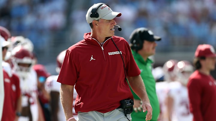 Oct 26, 2024; Oxford, Mississippi, USA; Oklahoma Sooners head coach Brent Venables watches during the first half against the Mississippi Rebels at Vaught-Hemingway Stadium. Mandatory Credit: Petre Thomas-Imagn Images Oct 26, 2024; Oxford, Mississippi, USA; Oklahoma Sooners head coach Brent Venables watches during the first half against the Mississippi Rebels at Vaught-Hemingway Stadium. Mandatory Credit: Petre Thomas-Imagn Images