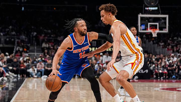Apr 25, 2026; Atlanta, Georgia, USA; New York Knicks guard Jalen Brunson (11) dribbles against Atlanta Hawks guard Dyson Daniels (5) during the first half at State Farm Arena. Mandatory Credit: Dale Zanine-Imagn Images Apr 25, 2026; Atlanta, Georgia, USA; New York Knicks guard Jalen Brunson (11) dribbles against Atlanta Hawks guard Dyson Daniels (5) during the first half at State Farm Arena. Mandatory Credit: Dale Zanine-Imagn Images