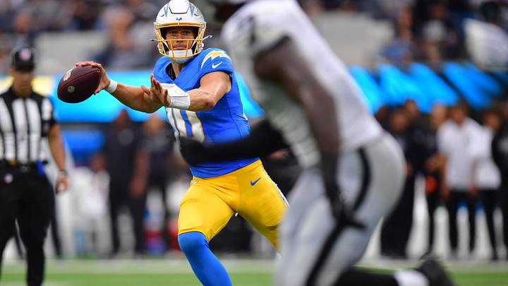 Sep 20, 2026; Inglewood, California, USA; Los Angeles Chargers quarterback Justin Herbert (10) throws a pass for a touchdown against the Las Vegas Raiders during the second half at SoFi Stadium. Mandatory Credit: Gary A. Vasquez-Imagn Images Sep 20, 2026; Inglewood, California, USA; Los Angeles Chargers quarterback Justin Herbert (10) throws a pass for a touchdown against the Las Vegas Raiders during the second half at SoFi Stadium. Mandatory Credit: Gary A. Vasquez-Imagn Images