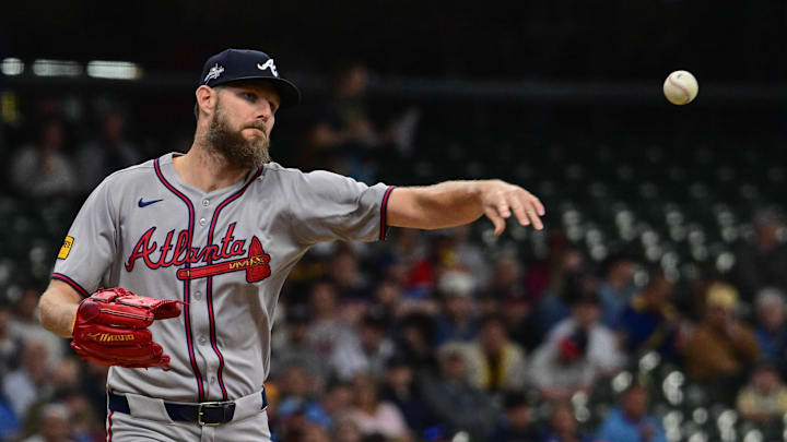 Atlanta Braves starting pitcher Chris Sale (51) attempts a pickoff in the first inning against the Milwaukee Brewers at American Family Field on June 9. 