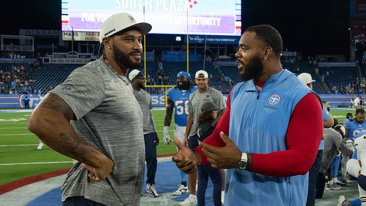 New Bears defensive tackle Jeffery Simmons (right) and defensive end Montez Sweat talk during postgame in preseason. New Bears defensive tackle Jeffery Simmons (right) and defensive end Montez Sweat talk during postgame in preseason.