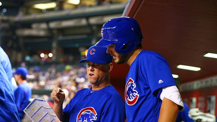 Apr 7, 2016; Phoenix, AZ, USA; Chicago Cubs hitting coach John Mallee (left) with third baseman Kris Bryant against the Arizona Diamondbacks at Chase Field. Mandatory Credit: Mark J. Rebilas-USA TODAY Sports Apr 7, 2016; Phoenix, AZ, USA; Chicago Cubs hitting coach John Mallee (left) with third baseman Kris Bryant against the Arizona Diamondbacks at Chase Field. Mandatory Credit: Mark J. Rebilas-USA TODAY Sports