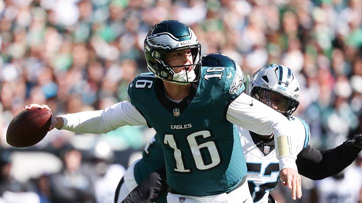 Oct 18, 2026; Philadelphia, Pennsylvania, USA; Philadelphia Eagles quarterback Tanner McKee (16) passes the ball against the Carolina Panthers during the first quarter at Lincoln Financial Field. Mandatory Credit: Bill Streicher-Imagn Images Oct 18, 2026; Philadelphia, Pennsylvania, USA; Philadelphia Eagles quarterback Tanner McKee (16) passes the ball against the Carolina Panthers during the first quarter at Lincoln Financial Field. Mandatory Credit: Bill Streicher-Imagn Images