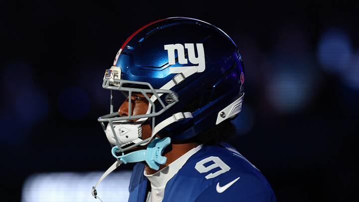 Sep 13, 2026; East Rutherford, New Jersey, USA;  New York Giants tight end Isaiah Likely (9) runs onto the field prior to the game against the Dallas Cowboys at MetLife Stadium.