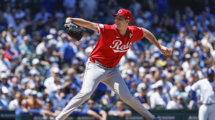 Jun 2, 2024; Chicago, Illinois, USA; Cincinnati Reds starting pitcher Nick Lodolo (40) delivers a pitch against the Chicago Cubs during the first inning at Wrigley Field. Mandatory Credit: Kamil Krzaczynski-USA TODAY Sports