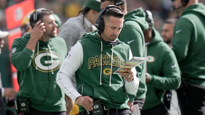 Green Bay Packers head coach Matt LaFleur is shown during the first quarter of their game against the Detroit Lions Sunday, September 7, 2025 at Lambeau Field in Green Bay, Wisconsin.
