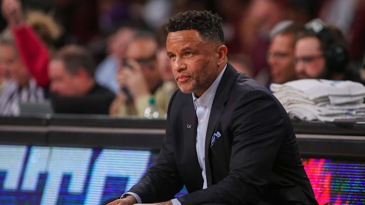 Dec 3, 2025; Atlanta, Georgia, USA; Georgia Tech Yellow Jackets head coach Damon Stoudamire on the sideline against the Mississippi State Bulldogs in the first half at McCamish Pavilion. Mandatory Credit: Brett Davis-Imagn Images
Dec 3, 2025; Atlanta, Georgia, USA; Georgia Tech Yellow Jackets head coach Damon Stoudamire on the sideline against the Mississippi State Bulldogs in the first half at McCamish Pavilion. Mandatory Credit: Brett Davis-Imagn Images