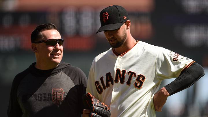San Francisco, CA, USA; San Francisco Giants pitcher Tyler Beede (38) leaves the game in the fourth inning against the Colorado Rockies at Oracle Park. Mandatory Credit: Cody Glenn-USA TODAY Sports