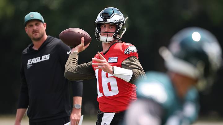 Jun 10, 2026; Philadelphia, PA, USA; Philadelphia Eagles quarterback Tanner McKee (16) passes the ball during minicamp at Jefferson Health Training Complex. Mandatory Credit: Bill Streicher-Imagn Images Jun 10, 2026; Philadelphia, PA, USA; Philadelphia Eagles quarterback Tanner McKee (16) passes the ball during minicamp at Jefferson Health Training Complex. Mandatory Credit: Bill Streicher-Imagn Images