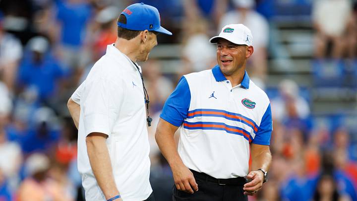 Sep 5, 2026; Gainesville, Florida, USA; Florida Gators offensive line coach Phil Trautwein and Florida Gators head coach Jon Sumrall smile before a game against the Florida Atlantic Owls at Ben Hill Griffin Stadium. Mandatory Credit: Matt Pendleton-Imagn Images Sep 5, 2026; Gainesville, Florida, USA; Florida Gators offensive line coach Phil Trautwein and Florida Gators head coach Jon Sumrall smile before a game against the Florida Atlantic Owls at Ben Hill Griffin Stadium. Mandatory Credit: Matt Pendleton-Imagn Images