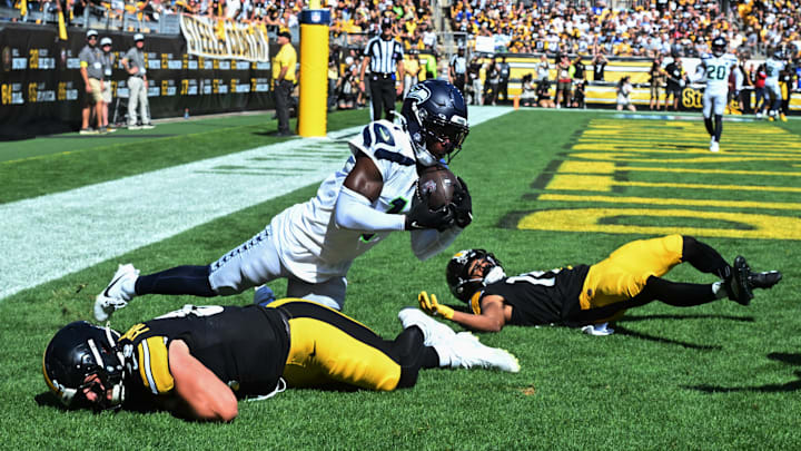 Derion Kendrick intercepts an Aaron Rodgers pass in the Seahawks week two win over the Pittsburgh Steelers. Derion Kendrick intercepts an Aaron Rodgers pass in the Seahawks week two win over the Pittsburgh Steelers.