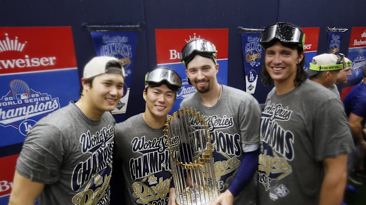 Glasnow (right) helped lead Los Angeles to its second straight World Series title in 2025. 