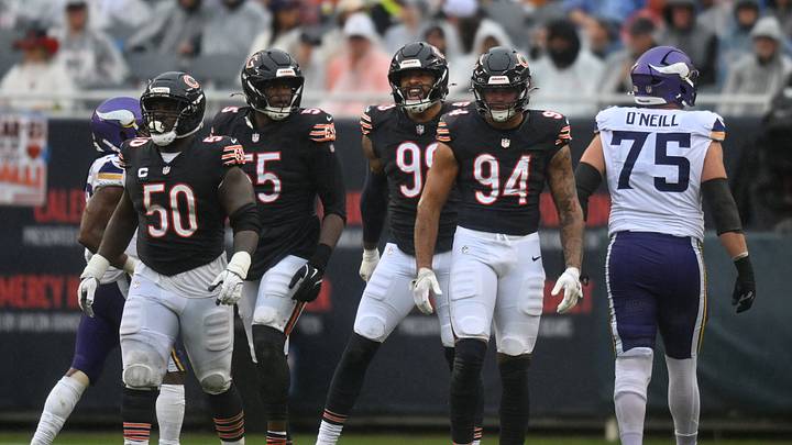 Chicago Bears defensive linemen react after a defensive play at Soldier Field. Mandatory Credit: Patrick Gorski-Imagn Images Chicago Bears defensive linemen react after a defensive play at Soldier Field. Mandatory Credit: Patrick Gorski-Imagn Images