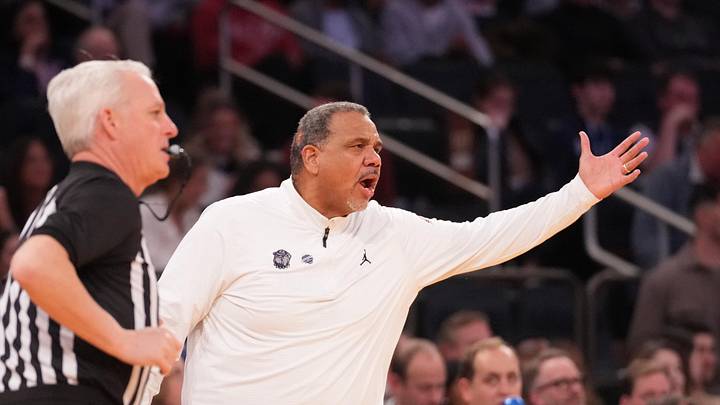 Mar 13, 2026; New York, NY, USA;  Georgetown Hoyas head coach Ed Cooley against the UConn Huskies during the second half at Madison Square Garden. Mandatory Credit: Robert Deutsch-Imagn Images