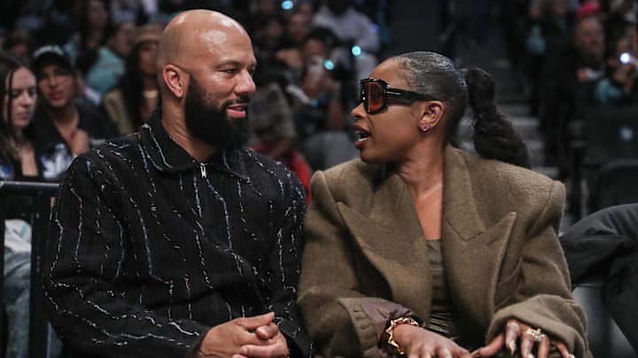Common and Jennifer Hudson talk at the Liberty's 67–62 win over the Lynx in Game 5 of the WNBA Finals on Oct. 20, 2024.