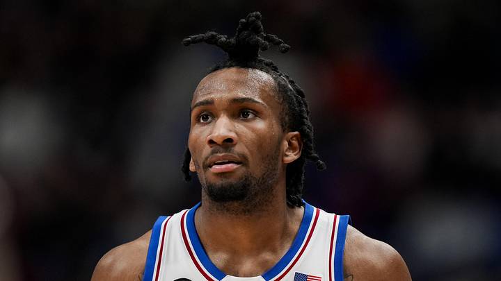 Jan 24, 2026; Columbia, Missouri, USA; Kansas Jayhawks guard Darryn Peterson (22) reacts during the first half against the BYU Cougars at Mizzou Arena. Mandatory Credit: Jay Biggerstaff-Imagn Images Jan 24, 2026; Columbia, Missouri, USA; Kansas Jayhawks guard Darryn Peterson (22) reacts during the first half against the BYU Cougars at Mizzou Arena. Mandatory Credit: Jay Biggerstaff-Imagn Images
