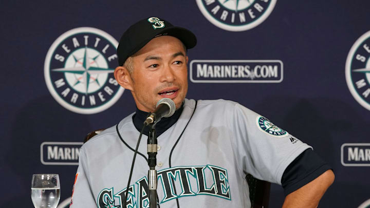 Mar 21, 2019; Tokyo,JPN; Seattle Mariners right fielder Ichiro Suzuki (51) speaks during a press conference after the game against the Oakland Athletics at Tokyo Dome.