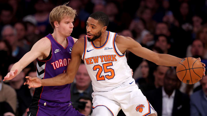 New York Knicks forward Mikal Bridges controls the ball against Toronto Raptors guard Gradey Dick. Mandatory Credit: Brad Penner-Imagn Images New York Knicks forward Mikal Bridges controls the ball against Toronto Raptors guard Gradey Dick. Mandatory Credit: Brad Penner-Imagn Images