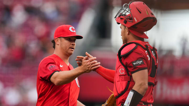Apr 11, 2026; Cincinnati, Ohio, USA;   (37) after the final out of the game against the Los Angeles Angels at Great American Ball Park. Mandatory Credit: Aaron Doster-Imagn Images