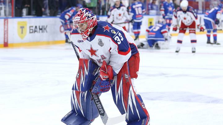 Dmitry Gamzin (33) of CSKA Hockey Club seen in action during