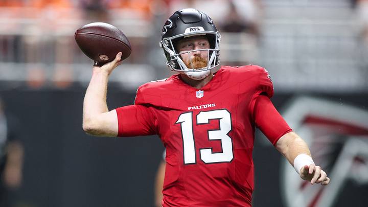 Aug 14, 2026; Atlanta, Georgia, USA; Atlanta Falcons quarterback Cooper Rush (13) throws a pass against the Denver Broncos in the second quater at Mercedes-Benz Stadium. Mandatory Credit: Brett Davis-Imagn Images