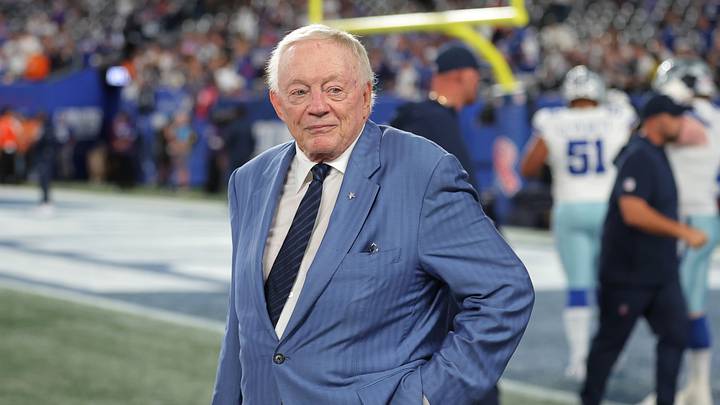 Dallas Cowboys owner Jerry Jones looks on during warmups prior to the game against the New York Giants at MetLife Stadium. Dallas Cowboys owner Jerry Jones looks on during warmups prior to the game against the New York Giants at MetLife Stadium.