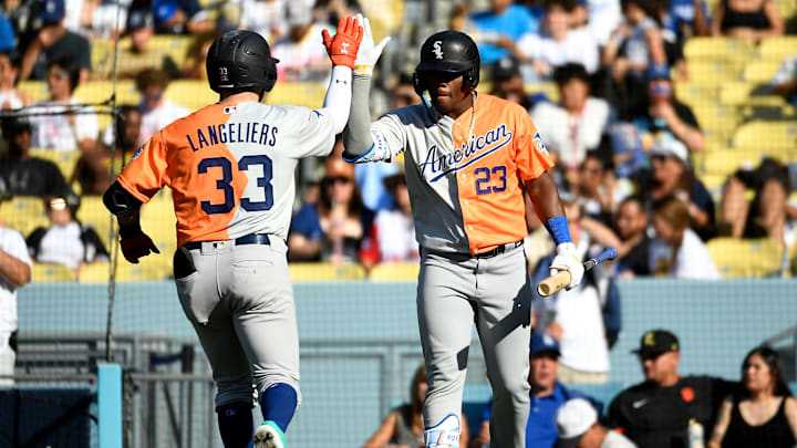 Oscar Colas (23), pictured at last year's Sirius XM All-Star Futures Game, could solve the Chicago White Sox concerns in right field this year. 