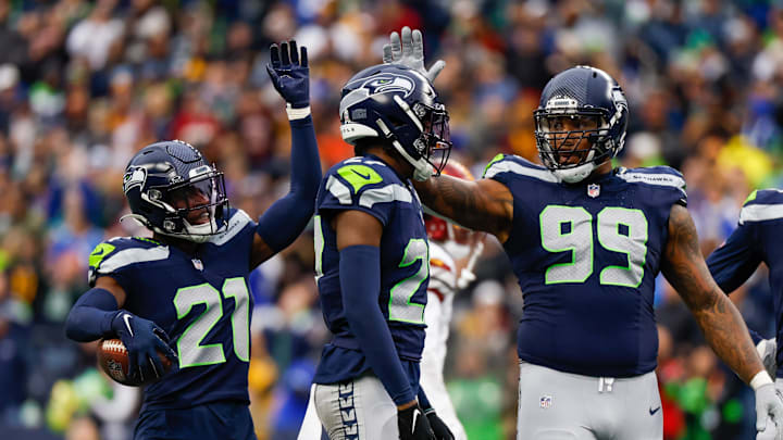 Nov 12, 2023; Seattle, Washington, USA; Seattle Seahawks cornerback Devon Witherspoon (21),