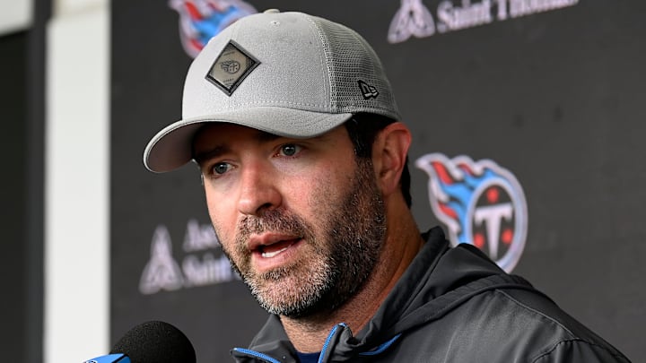 Tennessee Titans head coach Brian Callahan speaks before an NFL football minicamp camp practice Tennessee Titans head coach Brian Callahan speaks before an NFL football minicamp camp practice