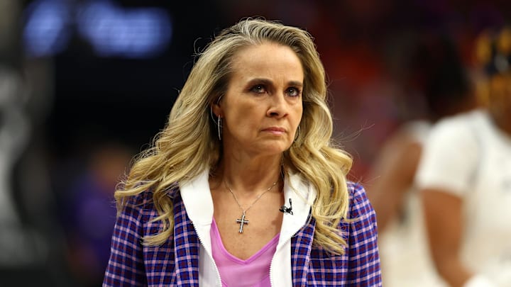 Oct 8, 2025; Phoenix, Arizona, USA; Las Vegas Aces head coach Becky Hammon against the Phoenix Mercury in the first half during game three of the 2025 WNBA Finals at PHX Arena. Mandatory Credit: Mark J. Rebilas-Imagn Images Oct 8, 2025; Phoenix, Arizona, USA; Las Vegas Aces head coach Becky Hammon against the Phoenix Mercury in the first half during game three of the 2025 WNBA Finals at PHX Arena. Mandatory Credit: Mark J. Rebilas-Imagn Images