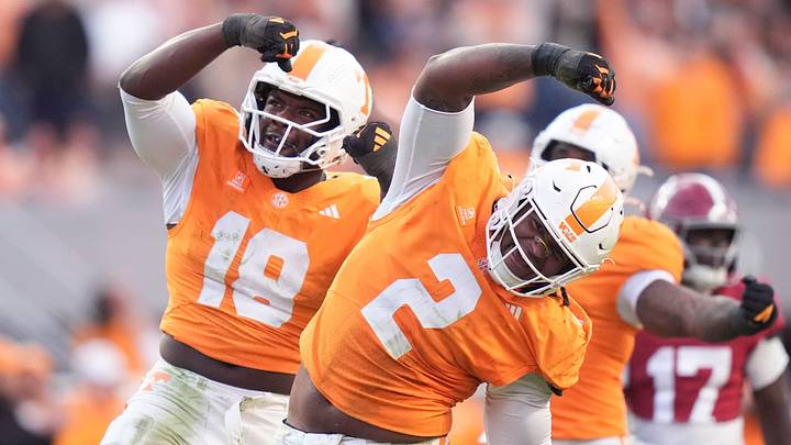 Tennessee defensive lineman Xavier Gilliam (2) and Tennessee defensive lineman Tyree Weathersby (18) during a game between Tennessee and Alabama in Neyland Stadium in Knoxville, Tenn., Oct. 17, 2026. Tennessee defensive lineman Xavier Gilliam (2) and Tennessee defensive lineman Tyree Weathersby (18) during a game between Tennessee and Alabama in Neyland Stadium in Knoxville, Tenn., Oct. 17, 2026.