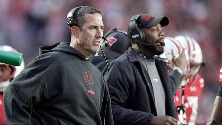 Wisconsin Badgers head coach Luke Fickell is shown during the first quarter of their game against Washington Saturday, November 8, 2025 at Camp Randall Stadium in Madison, Wisconsin.