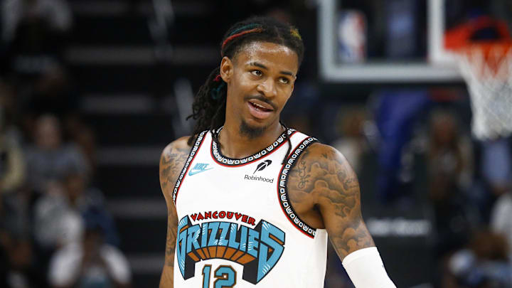 Oct 26, 2024; Memphis, Tennessee, USA; Memphis Grizzlies guard Ja Morant (12) looks on during the second half against the Orlando Magic at FedExForum. Oct 26, 2024; Memphis, Tennessee, USA; Memphis Grizzlies guard Ja Morant (12) looks on during the second half against the Orlando Magic at FedExForum.