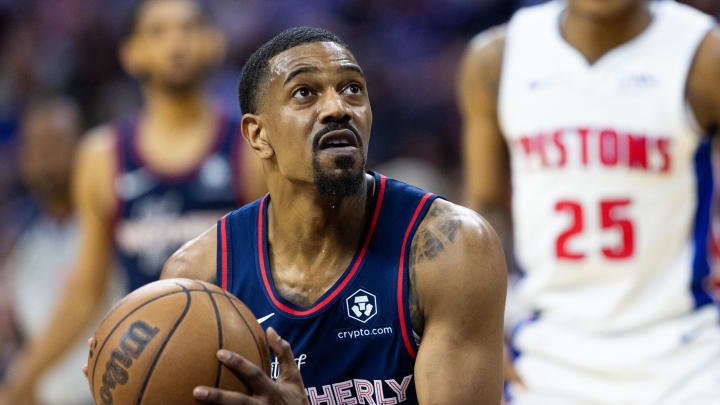 Apr 9, 2024; Philadelphia, Pennsylvania, USA; Philadelphia 76ers guard De'Anthony Melton (8) drives