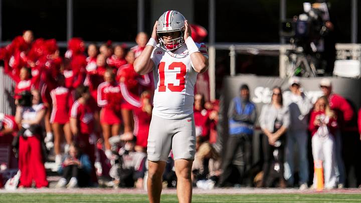Ohio State Buckeyes quarterback Luke Fahey (13) enters the game after an injury to Julian Sayin during the NCAA football game against the Indiana Hoosiers at Memorial Stadium Stadium in Bloomington, Ind. on Oct. 17, 2026.