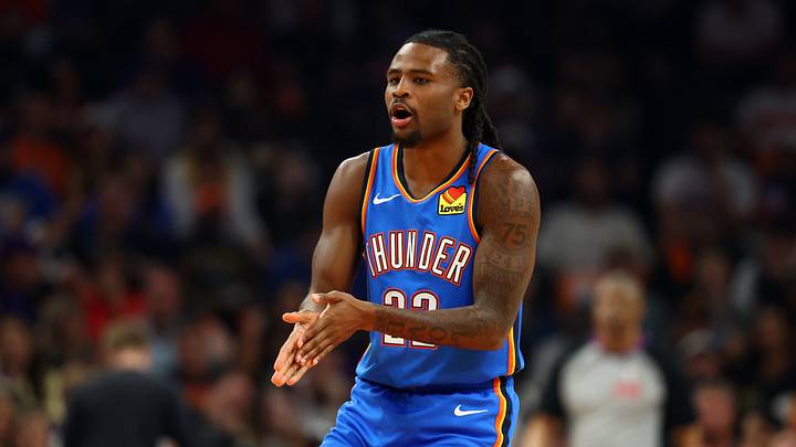 Apr 27, 2026; Phoenix, Arizona, USA; Oklahoma City Thunder guard Cason Wallace (22) against the Phoenix Suns during game four of the first round of the 2026 NBA Playoffs at Mortgage Matchup Center. Mandatory Credit: Mark J. Rebilas-Imagn Images Apr 27, 2026; Phoenix, Arizona, USA; Oklahoma City Thunder guard Cason Wallace (22) against the Phoenix Suns during game four of the first round of the 2026 NBA Playoffs at Mortgage Matchup Center. Mandatory Credit: Mark J. Rebilas-Imagn Images