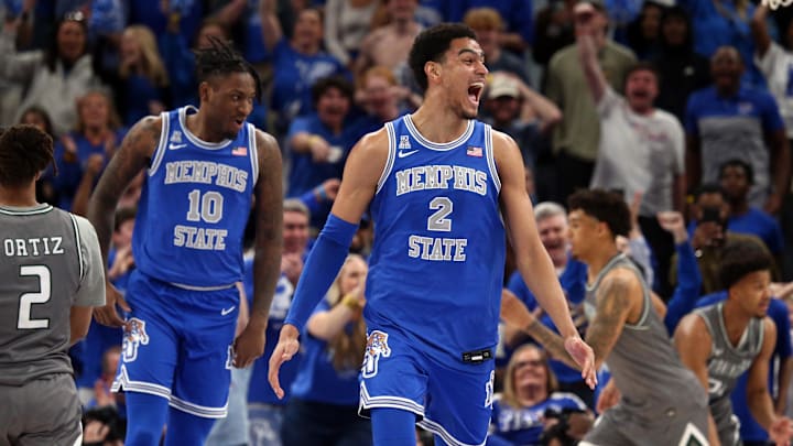 Mar 3, 2024; Memphis, Tennessee, USA; Memphis Tigers guard Jaykwon Walton (10) and  forward Nicholas