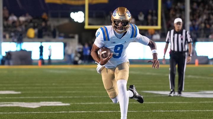 Sep 5, 2026; Berkeley, California, USA; UCLA Bruins quarterback Nico Iamaleava (9) rushes for a touchdown against the California Golden Bears during the first quarter at California Memorial Stadium. Mandatory Credit: Darren Yamashita-Imagn Images