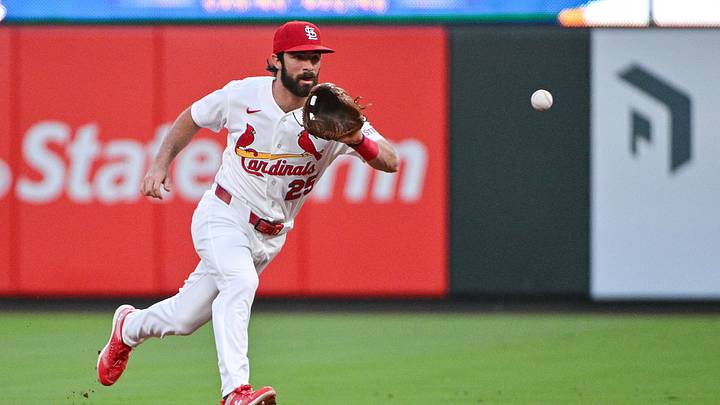 Sep 15, 2026; St. Louis, Missouri, USA; St. Louis Cardinals second baseman Thomas Saggese (25) fields a ground ball against the San Francisco Giants during the first inning at Busch Stadium. Mandatory Credit: Jeff Curry-Imagn Images Sep 15, 2026; St. Louis, Missouri, USA; St. Louis Cardinals second baseman Thomas Saggese (25) fields a ground ball against the San Francisco Giants during the first inning at Busch Stadium. Mandatory Credit: Jeff Curry-Imagn Images