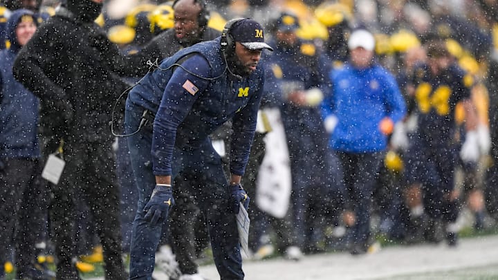Michigan head coach Sherrone Moore watches a play against Ohio State during the second half at Michigan Stadium in Ann Arbor on Saturday, Nov. 29, 2025.