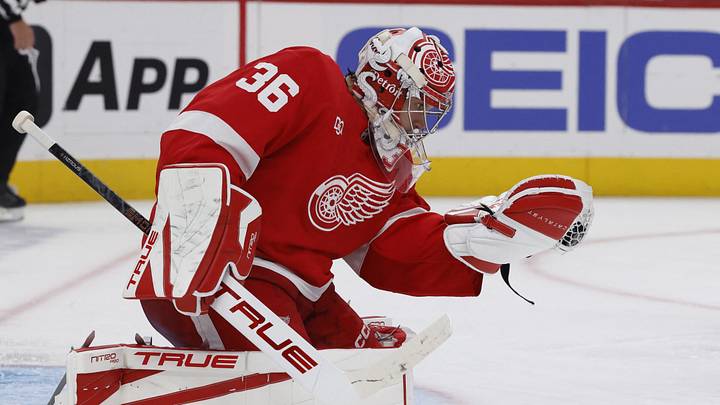 Oct 2, 2026; Detroit, Michigan, USA; Detroit Red Wings goaltender John Gibson (36) makes a save in the third period against the New York Rangers at Little Caesars Arena. Mandatory Credit: Rick Osentoski-Imagn Images Oct 2, 2026; Detroit, Michigan, USA; Detroit Red Wings goaltender John Gibson (36) makes a save in the third period against the New York Rangers at Little Caesars Arena. Mandatory Credit: Rick Osentoski-Imagn Images
