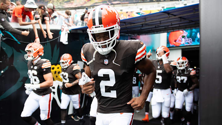Sep 15, 2024; Jacksonville, Florida, USA;  Cleveland Browns wide receiver Amari Cooper (2) runs onto the field before a game against the Jacksonville Jaguars at EverBank Stadium.