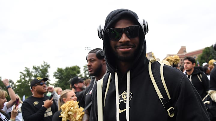 Sep 21, 2024; Boulder, Colorado, USA; Colorado Buffaloes quarterback Shedeur Sanders (2) walks through Buff Walk before the game against the Baylor Bears at Folsom Field. Mandatory Credit: Christopher Hanewinckel-Imagn Images Sep 21, 2024; Boulder, Colorado, USA; Colorado Buffaloes quarterback Shedeur Sanders (2) walks through Buff Walk before the game against the Baylor Bears at Folsom Field. Mandatory Credit: Christopher Hanewinckel-Imagn Images