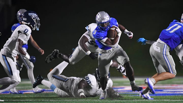 Byrnes Rebels Tre Segarra (3) rushes the ball Friday, Sept. 26, 2025 during SCHSL football game against the Dorman Cavaliers at Byrnes High School in Duncan, South Carolina.