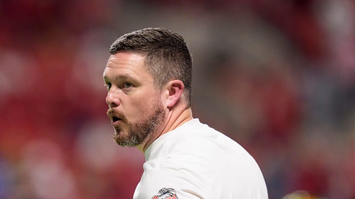 Oregon head coach Dan Lanning takes the field as the Oregon Ducks face the Indiana Hoosiers in the Peach Bowl on Jan. 9, 2026, at Mercedes-Benz Stadium in Atlanta, Georgia.