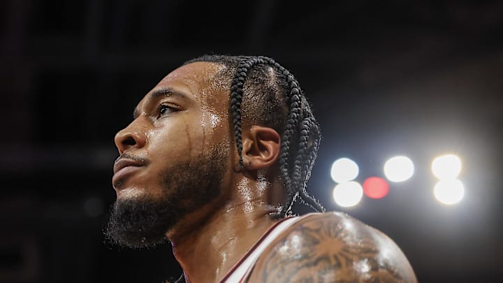 Feb 12, 2025; Houston, Texas, USA; Houston Rockets forward Cam Whitmore (7) reacts while playing against the Phoenix Suns in the second quarter at Toyota Center. Mandatory Credit: Thomas Shea-Imagn Images